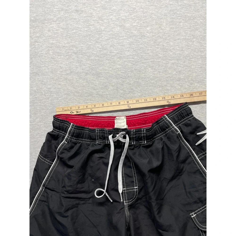 Speedo Trunks Shorts Mens M Black Cargo Pockets Swimwear White Seams Drawstring